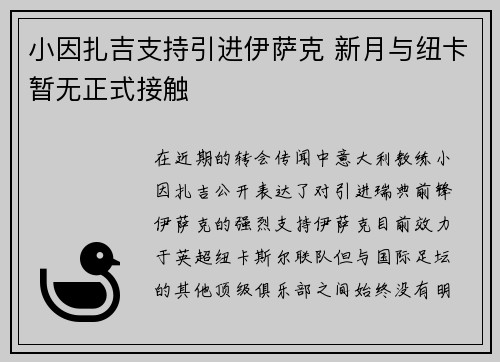 小因扎吉支持引进伊萨克 新月与纽卡暂无正式接触